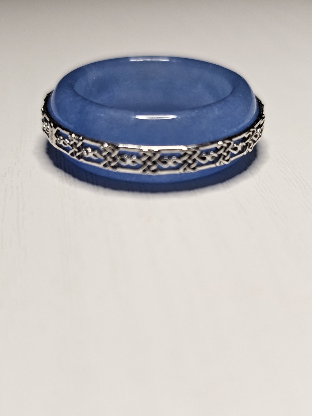 Blue Jade Ruyi Knot Band Ring Size 8